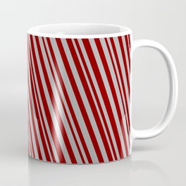 [ Thumbnail: Maroon and Dark Gray Colored Striped Pattern Coffee Mug ]
