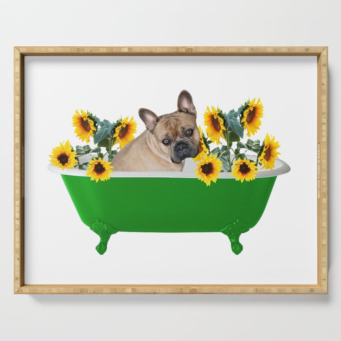 Bulldog - Green Bathtub with Sunflowers Serving Tray