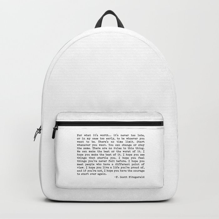 For what it's worth... F. Scott Fitzgerald Backpack