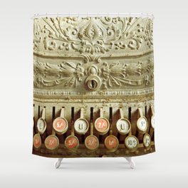 Vintage cash register, covered in dust and cobwebs. Antique pounds, shillings and pence register.  Shower Curtain