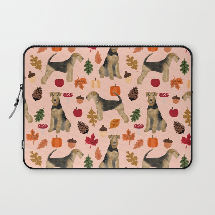 Airedale Terrier Autumn Fall Woodland Mdogushroom Pumpkin Ocotober Dog Dogs Laptop Sleeve