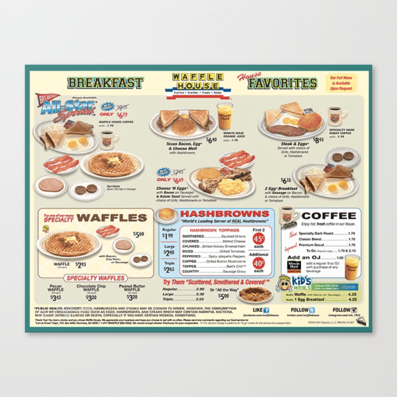 Waffle House Menu Canvas Print by jodiholt | Society6