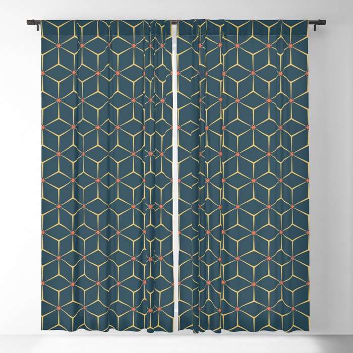 Geometric pattern no. 8 with orange stars and blue cubes  Blackout Curtain
