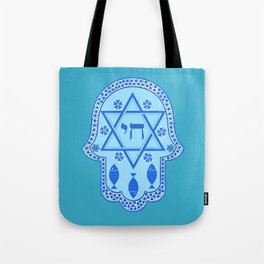Hamsa for blessings, protection and strength - Turquoise Tote Bag