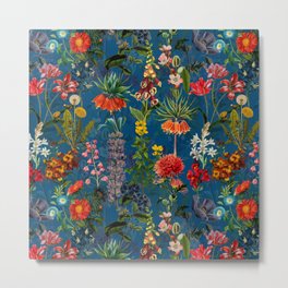 Vintage & Shabby Chic - Blue Midnight Spring Botancial Flower Garden Metal Print | Boho, Classicblue, Nature, Watercolor, Blossom, Springflowers, Summer, Painting, Flowers, Garden 