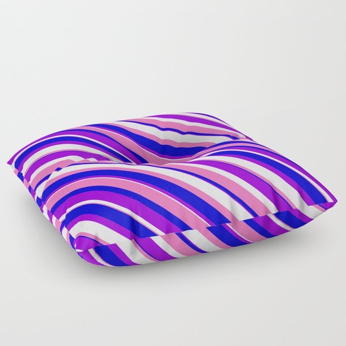 Dark Violet, Mint Cream, Hot Pink, and Blue Colored Stripes/Lines Pattern Floor Pillow