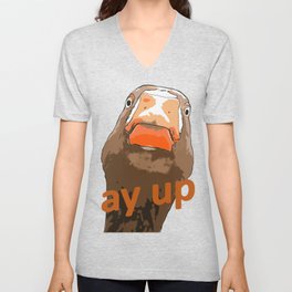 Ay Up Duck Expresssive Face Cartoon Style Unisex V-Neck