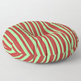 [ Thumbnail: Light Green and Red Colored Pattern of Stripes Floor Pillow ]