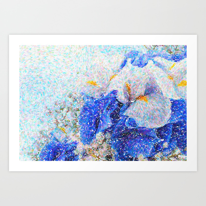 Abstract Still Life Of Flowers Bouquet With Blue Hydrangeas