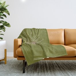 Mid-Century Modern Sunburst II - Minimalist Sun in Mid Mod Beige and Olive Green Throw Blanket