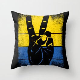Peace fingers Victory sign ukrainian banner Throw Pillow