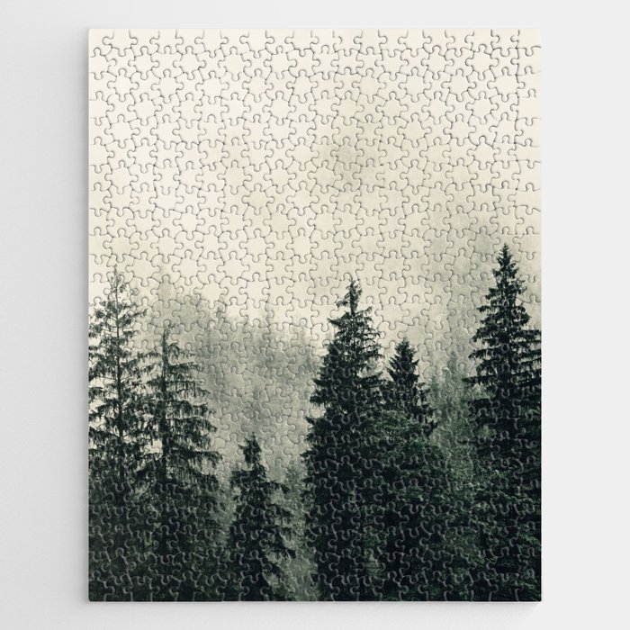 Thick pine forest in the descending mist Jigsaw Puzzle