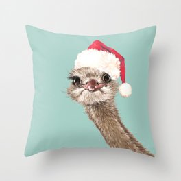 Christmas Ostrich in Green Throw Pillow