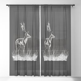 Vintage Deer Illustration Sheer Curtain