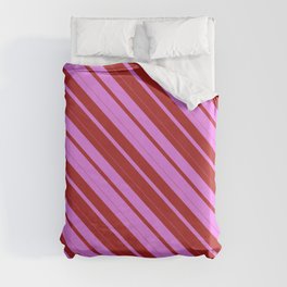 [ Thumbnail: Violet and Red Colored Striped Pattern Duvet Cover ]