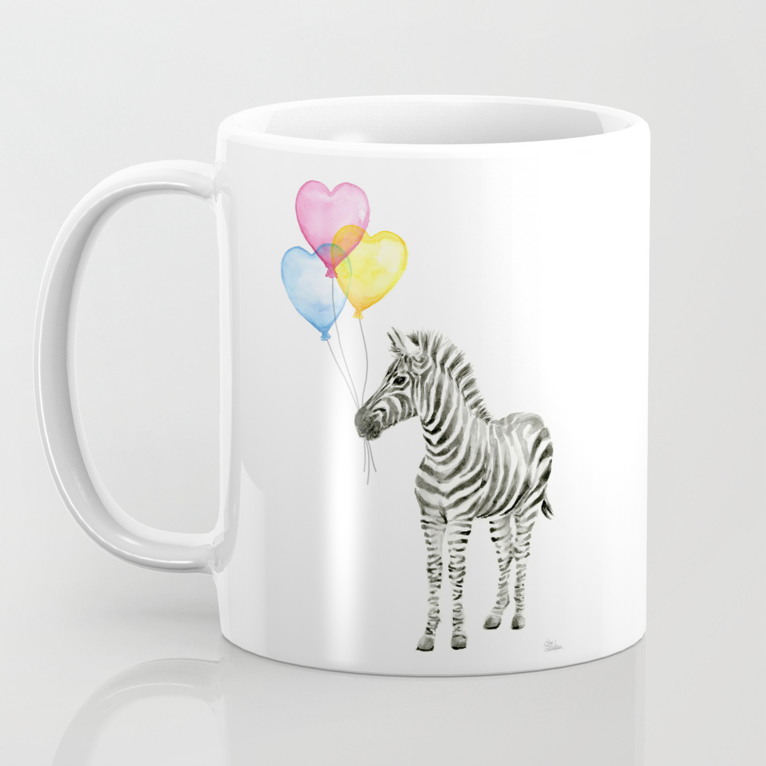 Zebra Watercolor With Heart Shaped Balloons Coffee Mug By Olechka Society6 Sandra boynton i love you coffee mug cup cat holding heart shaped balloon. zebra watercolor with heart shaped balloons coffee mug
