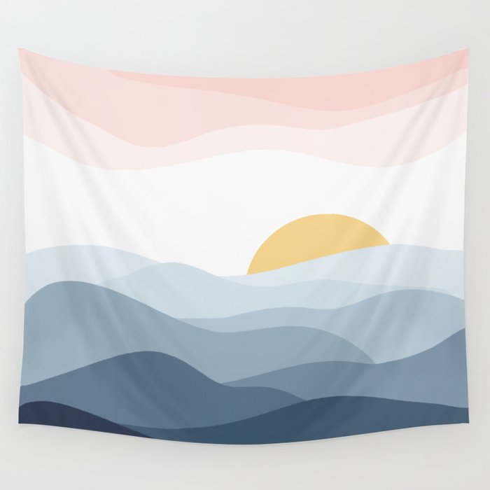 minimalist vector illustration of calm indigo sunset Wall Tapestry
