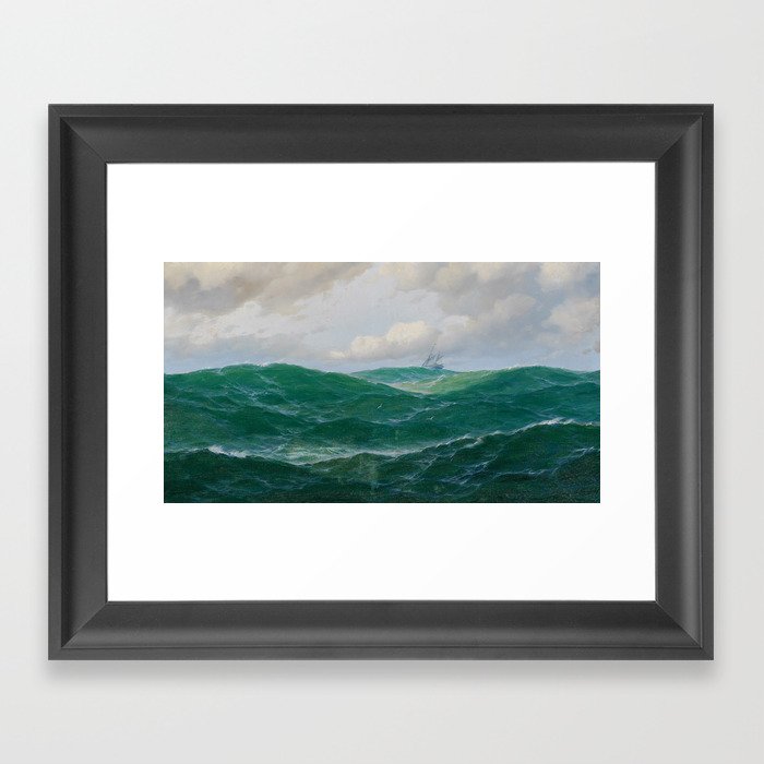 Vintage Ocean Oil Painting with Ship and Waves Framed Art Print