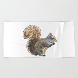 Adorable Squirrel Eating Nut Watercolor by Irina Sztukowski Beach Towel