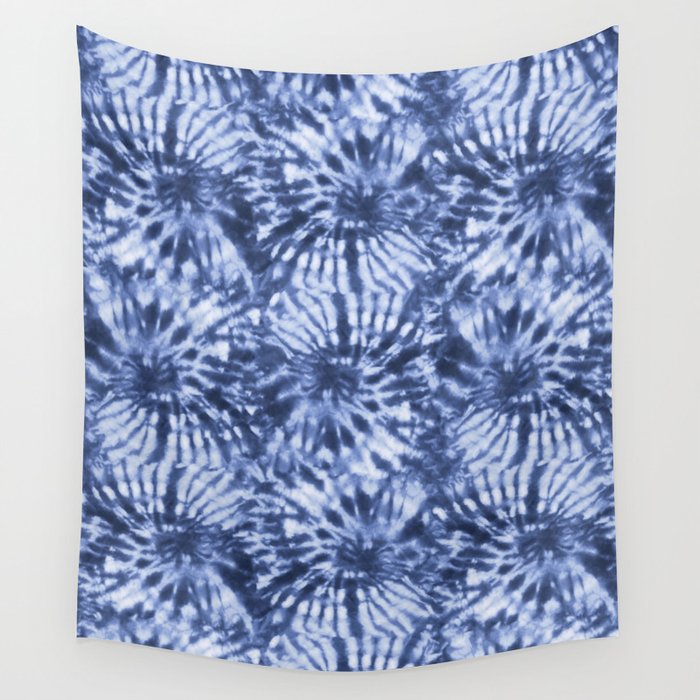 Dark Blue Tie Die Swirls Wall Tapestry