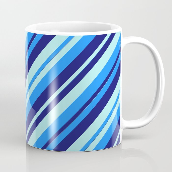 Blue, Midnight Blue, and Turquoise Colored Lined/Striped Pattern Coffee Mug