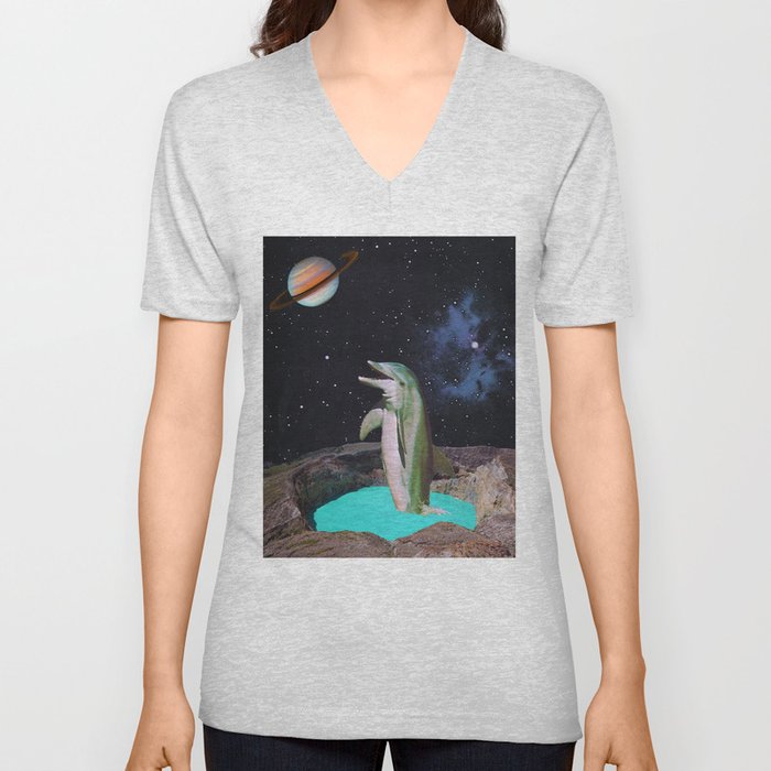 Planet Dolphin V Neck T Shirt