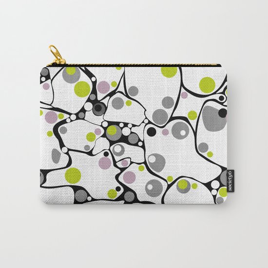 Abstract black and white pattern in green and purple polka dots . Carry-All Pouch