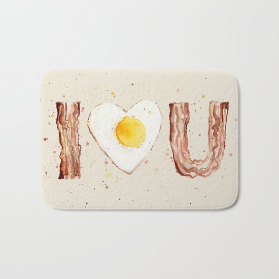 Bacon and Egg I love You Breakfast Food I heart Bath Mat