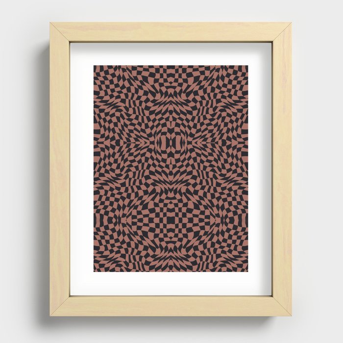 Burnt umber checker symmetrical pattern Recessed Framed Print