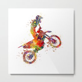 Boy Motocross Colorful Watercolor Motorcycle Art Metal Print