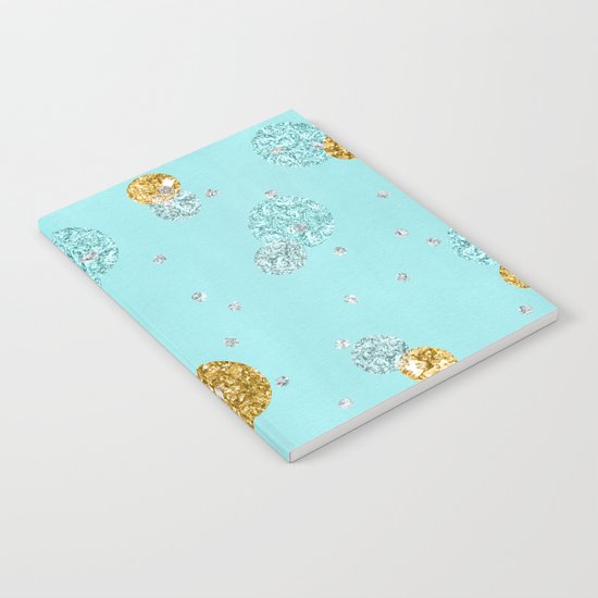 Treasures on aqua - Gold glitter polkadots on turquoise background Notebook