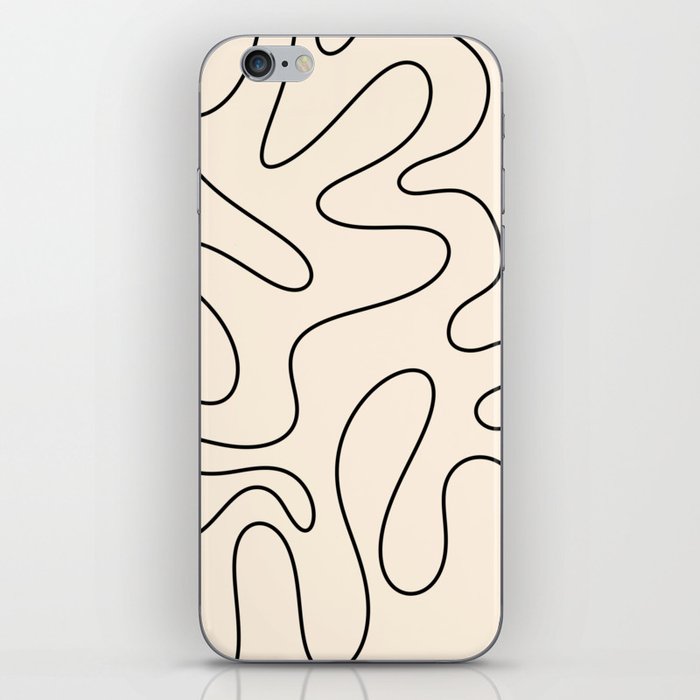 Squiggle Abstract Minimalist Modern Pattern in Black and Almond Cream iPhone Skin