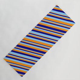 [ Thumbnail: Dark Orange, Dark Blue & Light Sky Blue Colored Lines/Stripes Pattern Yoga Mat ]