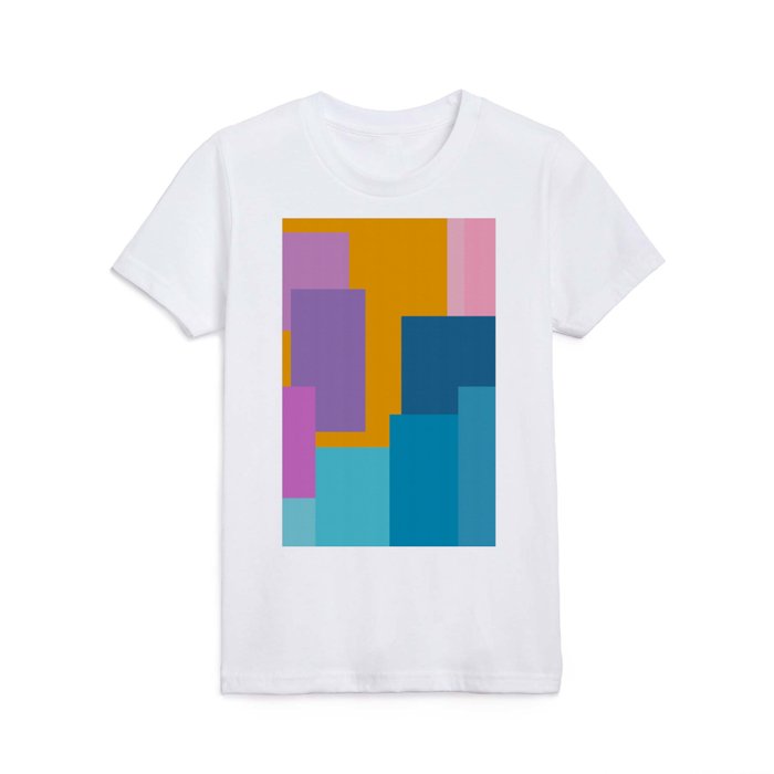 Happy Color Block Geometrics in Yellow, Blue, Purple, and Pink Kids T Shirt