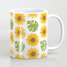 Sunflowers and Monstera Leaf Pattern Mug