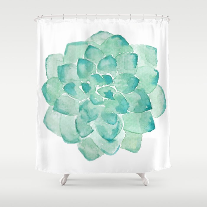 Watercolor Succulent Print In Seafoam Green Shower Curtain By