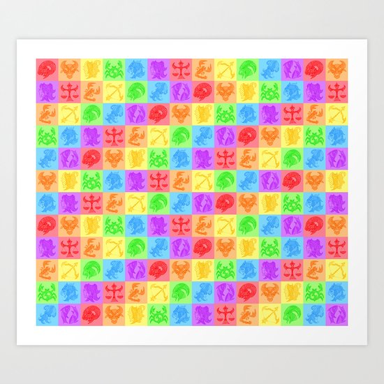 Zodiac Zentangle - All signs (Rainbow Ver.) Art Print