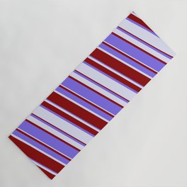 [ Thumbnail: Medium Slate Blue, Lavender & Dark Red Colored Stripes/Lines Pattern Yoga Mat ]
