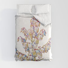 Floral Aloe Yucca Mosaic on White Comforter