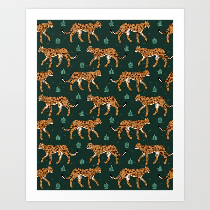 Spring Cheetah Pattern IV - Lush Dark Green Art Print