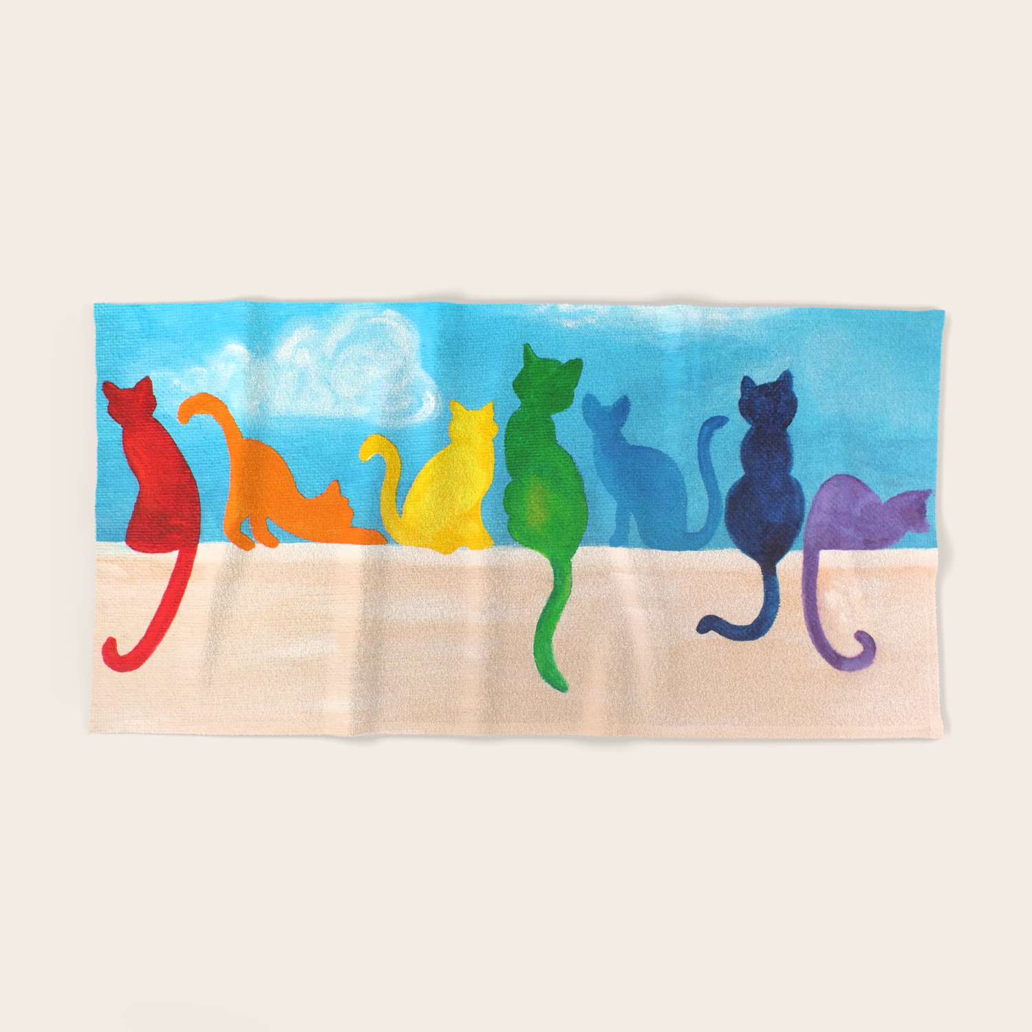 Rainbow Cats On A Wall Hand Bath Towel By Njoyart Society6