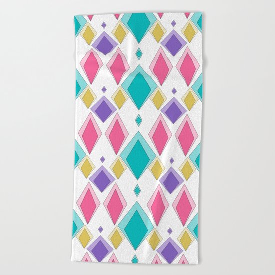Multi-colored diamonds . Retro . Beach Towel