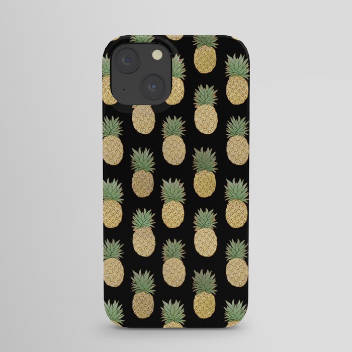 Pineapples in gold on black iPhone Case