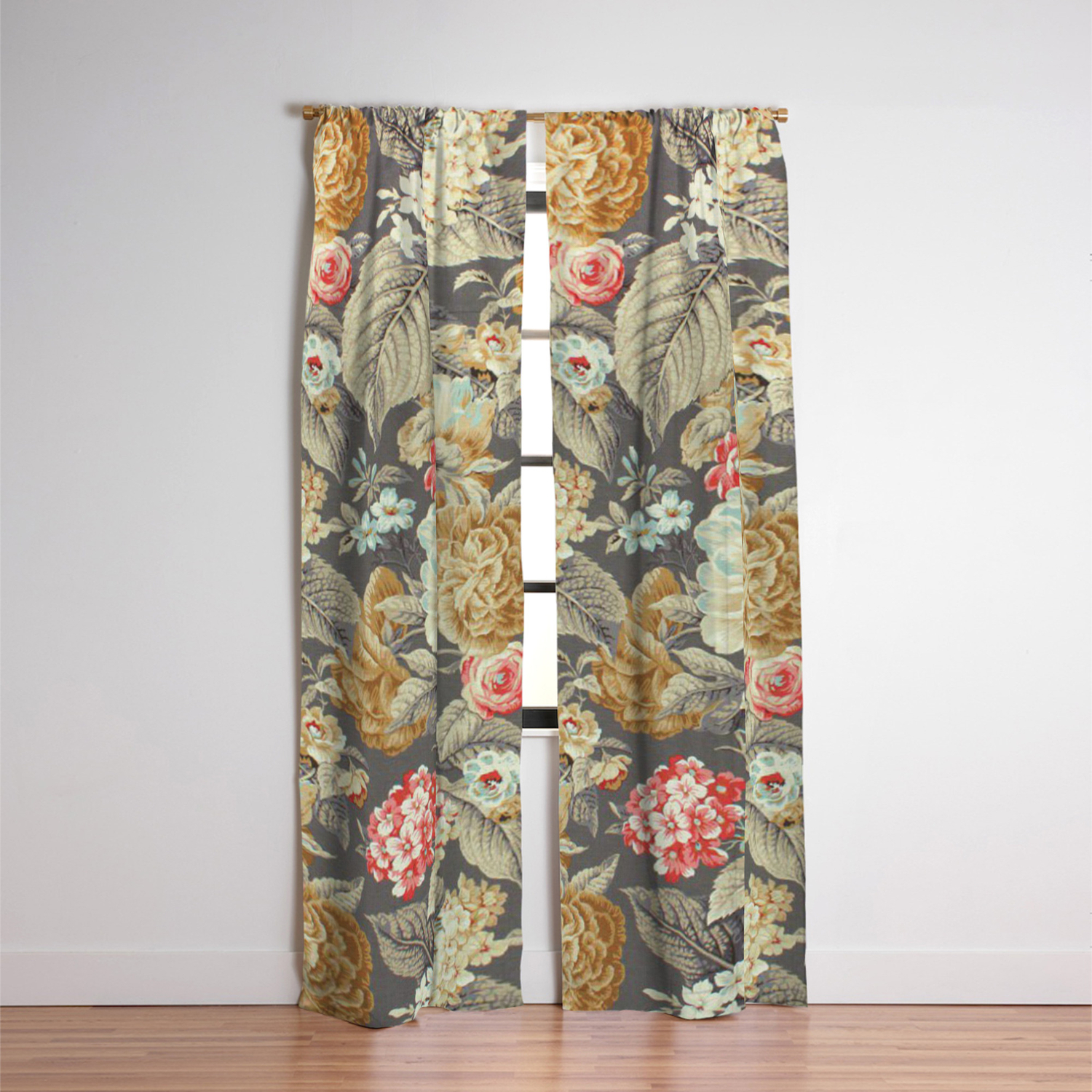 Gray Gold White Rose Pattern Blackout Curtain By Jamesmichals