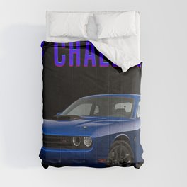 Indigo Blue Hemi 392 Scat Pack Challenger with Shaker Hood scoop American Muscle car version 2 landscape color photograph / photography poster Comforter