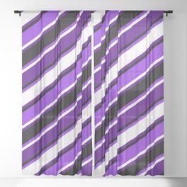 [ Thumbnail: Purple, White, Indigo & Black Colored Pattern of Stripes Sheer Curtain ]