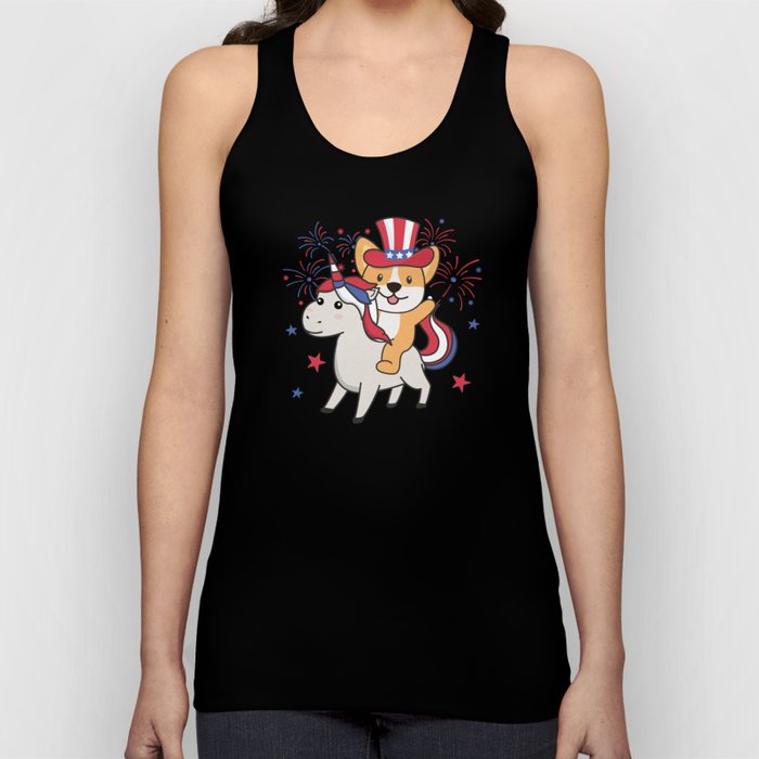 Corgi With Unicorn For The Fourth Of July Tank Top