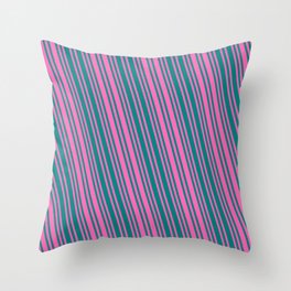 [ Thumbnail: Hot Pink and Teal Colored Pattern of Stripes Throw Pillow ]