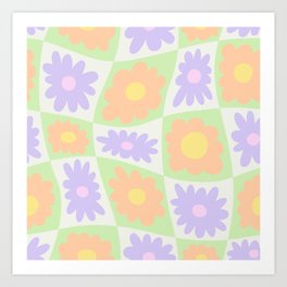 Cute colorful retro Y2K floral art flower pattern Art Print