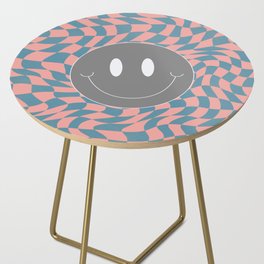 Smiley coral and blue wavy checker Side Table